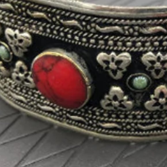 Single Afghan Tribal Cuff Bracelet: Red Stone Boho Jewelry - Picture 5 of 8